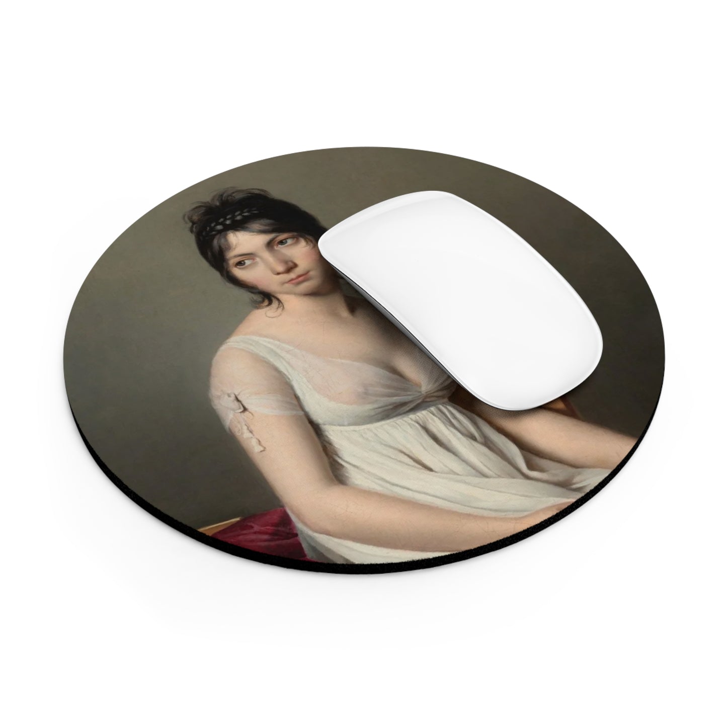 Portrait of a Young Woman in White Mouse Pad