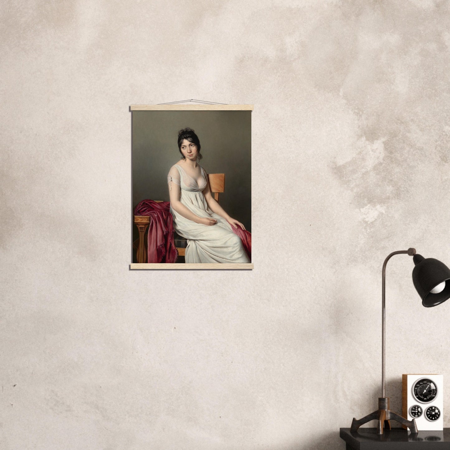 Portrait of a Young Woman in White Print with Hanger