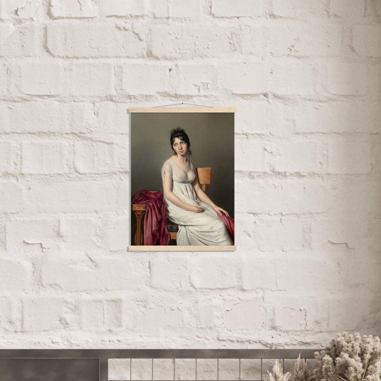 Portrait of a Young Woman in White Print with Hanger
