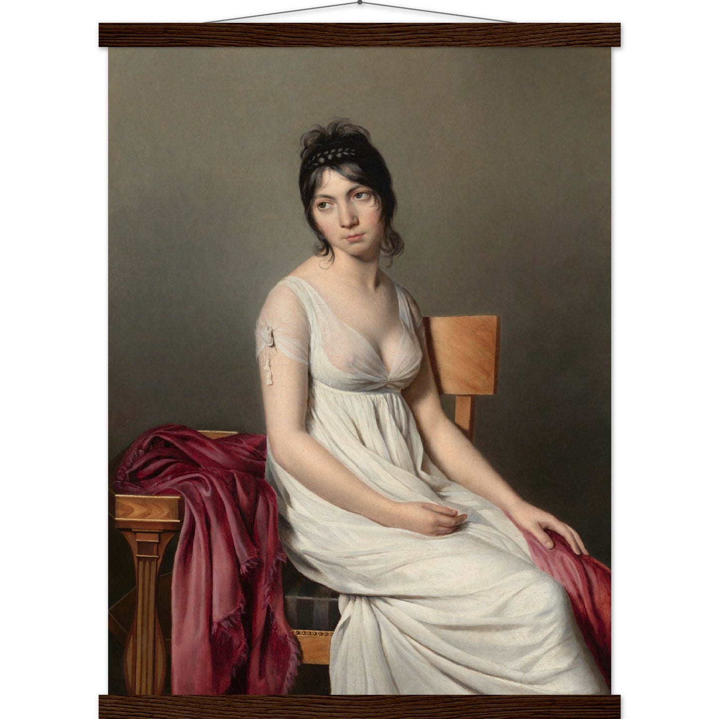 Portrait of a Young Woman in White Print with Hanger