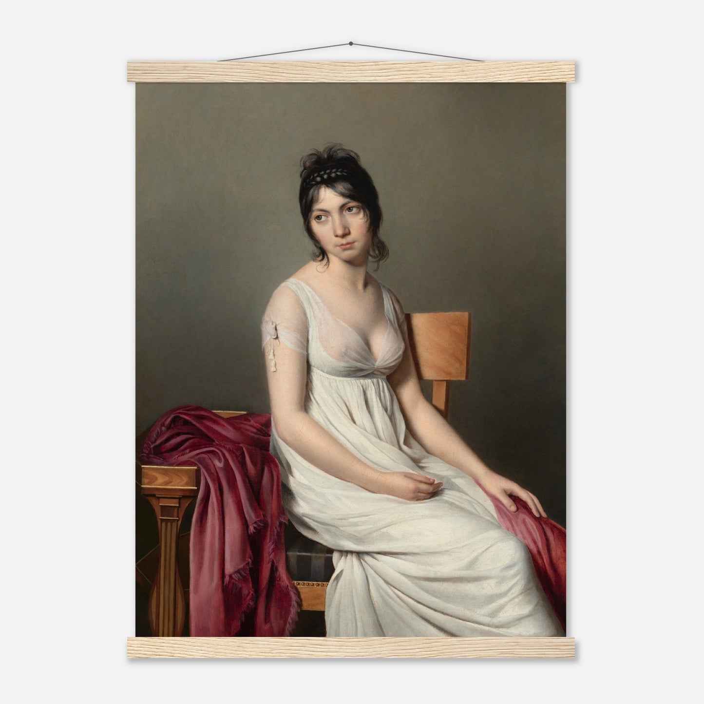 Portrait of a Young Woman in White Print with Hanger