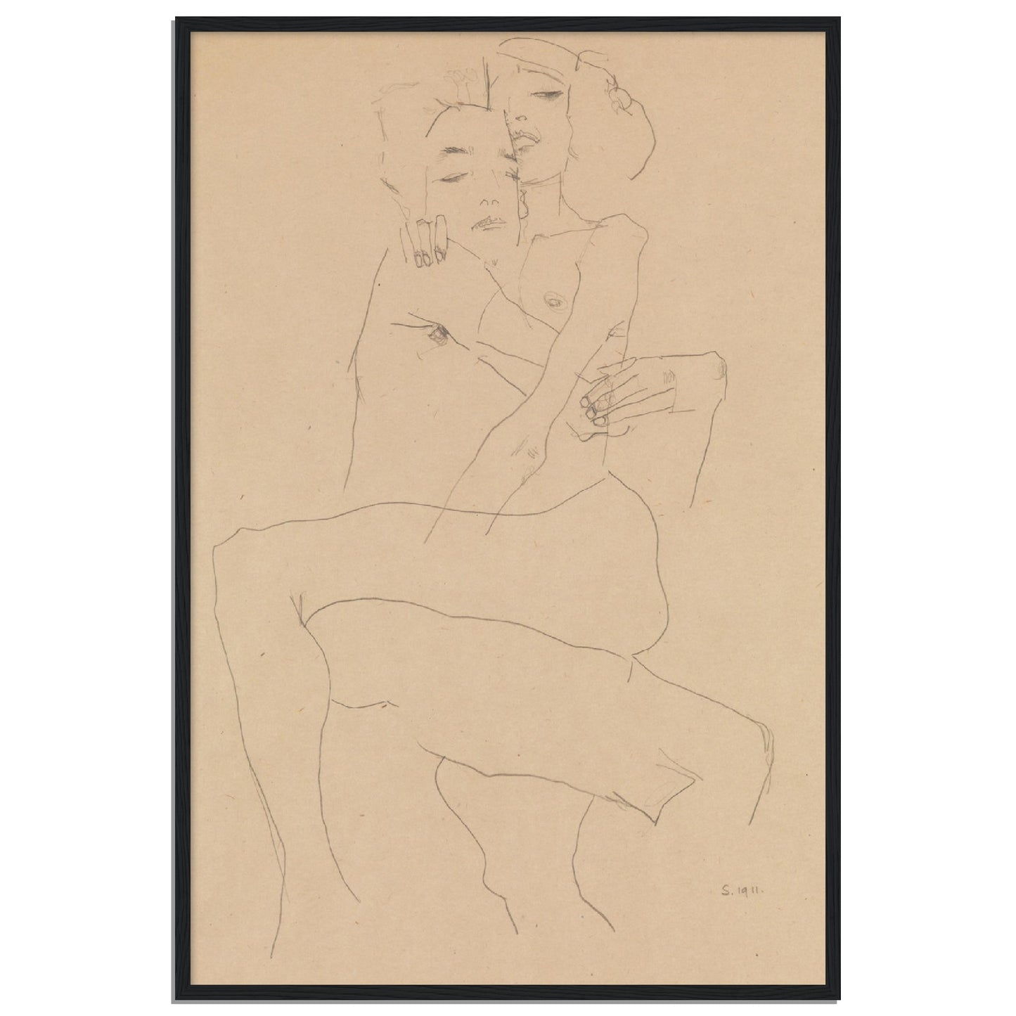 Couple Embracing by Egon Schiele, 1911 (24" x 36") Framed Poster