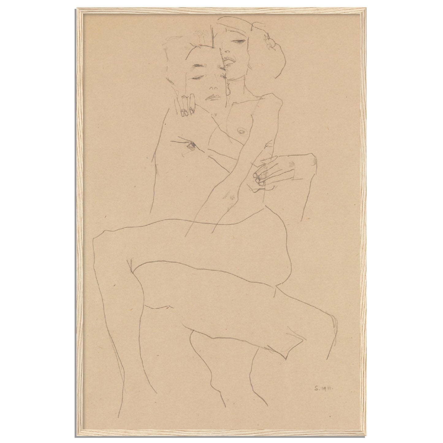 Couple Embracing by Egon Schiele, 1911 (24" x 36") Framed Poster