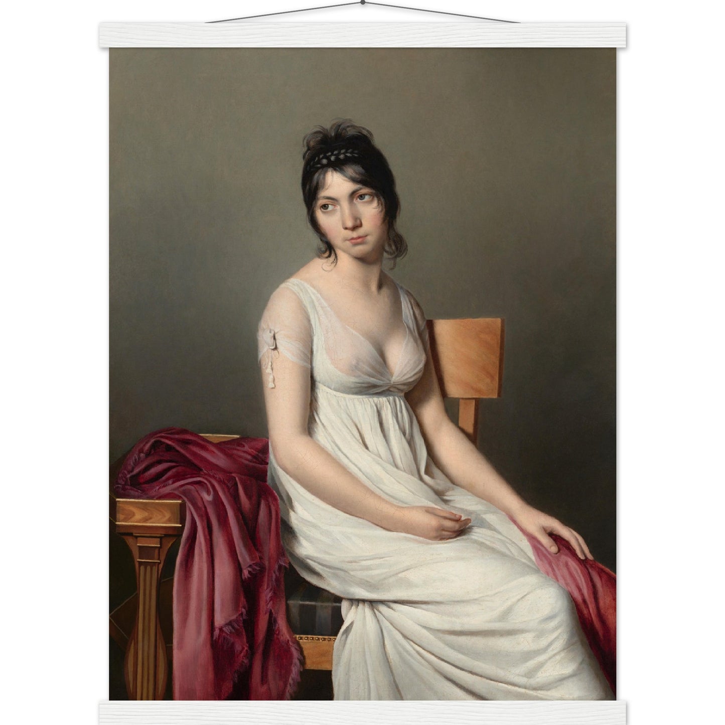 Portrait of a Young Woman in White Print with Hanger