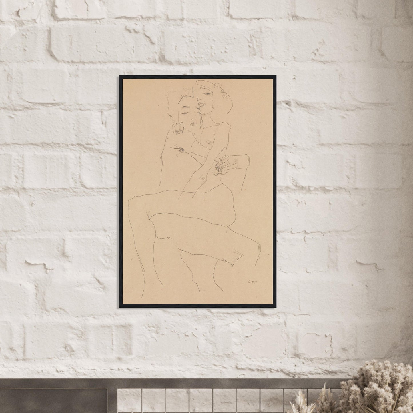 Couple Embracing by Egon Schiele, 1911 (24" x 36") Framed Poster