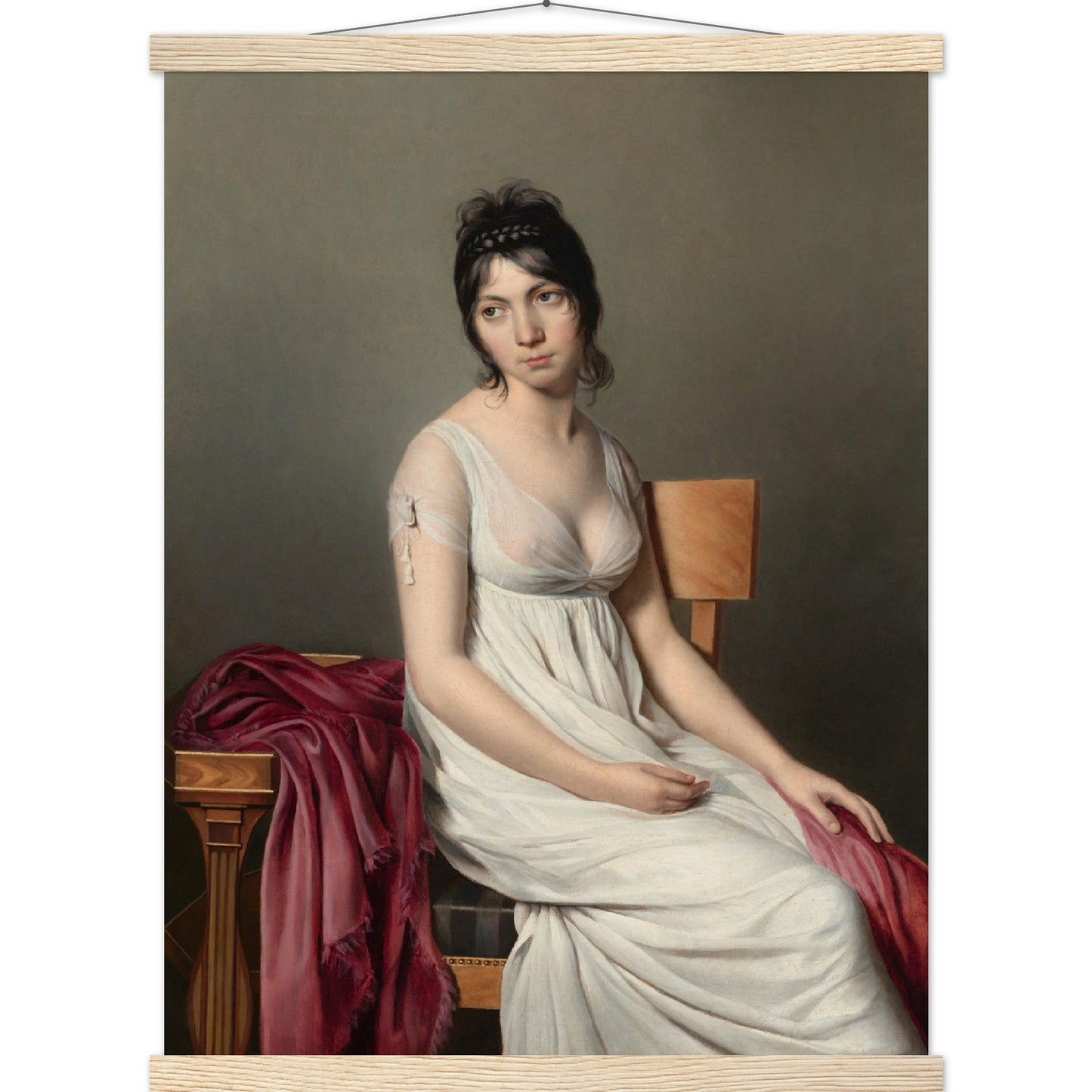 Portrait of a Young Woman in White Print with Hanger
