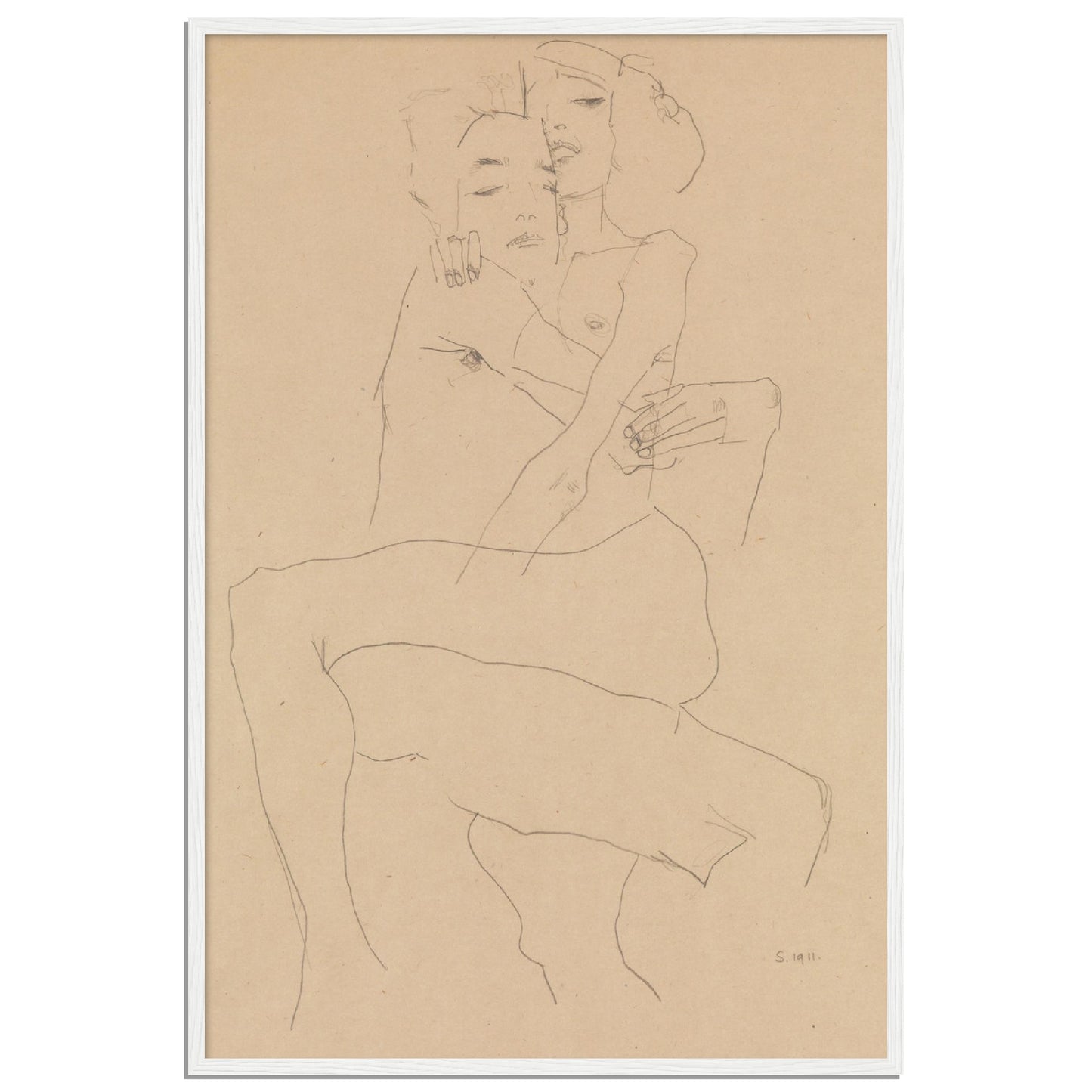 Couple Embracing by Egon Schiele, 1911 (24" x 36") Framed Poster